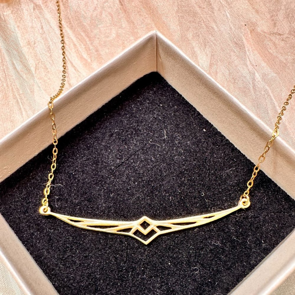 Gold Geometric Pheonix Wing Necklace - Picture 1 of 2